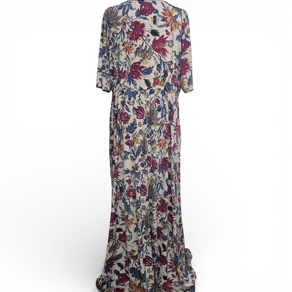 Jules & James Womens Size 2X Floral Empire Waist Maxi Dress Beige Magenta Blue - Picture 4 of 6